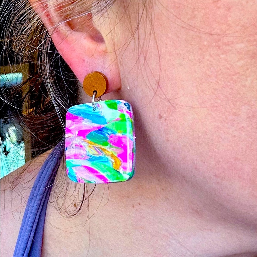 Bright Abstract polymer clay earrings - Picture 2 of 2